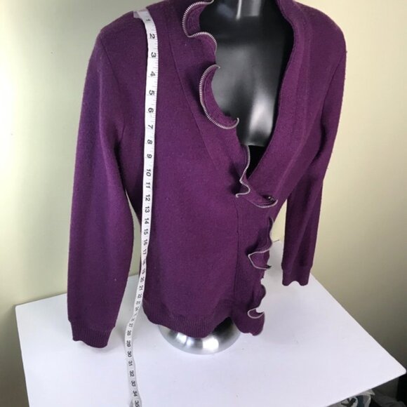 Colour Works Zip Ruffle Wool Sweater Jacket Cardigan Zipper Snap Frill Soft Top - Picture 9 of 11